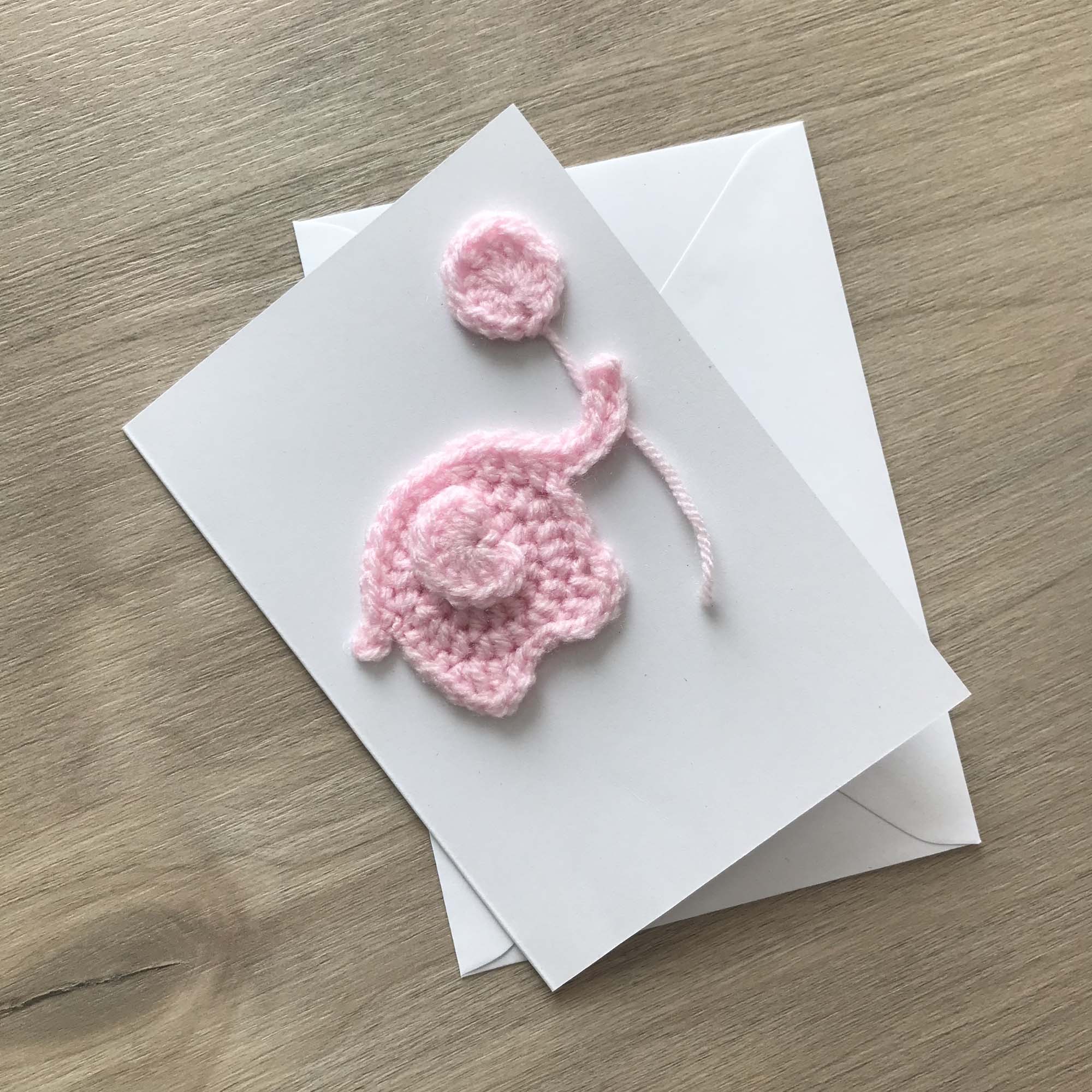 Crochet 'It's a Girl' Baby Pink Elephant 100% Recycled Greetings Card