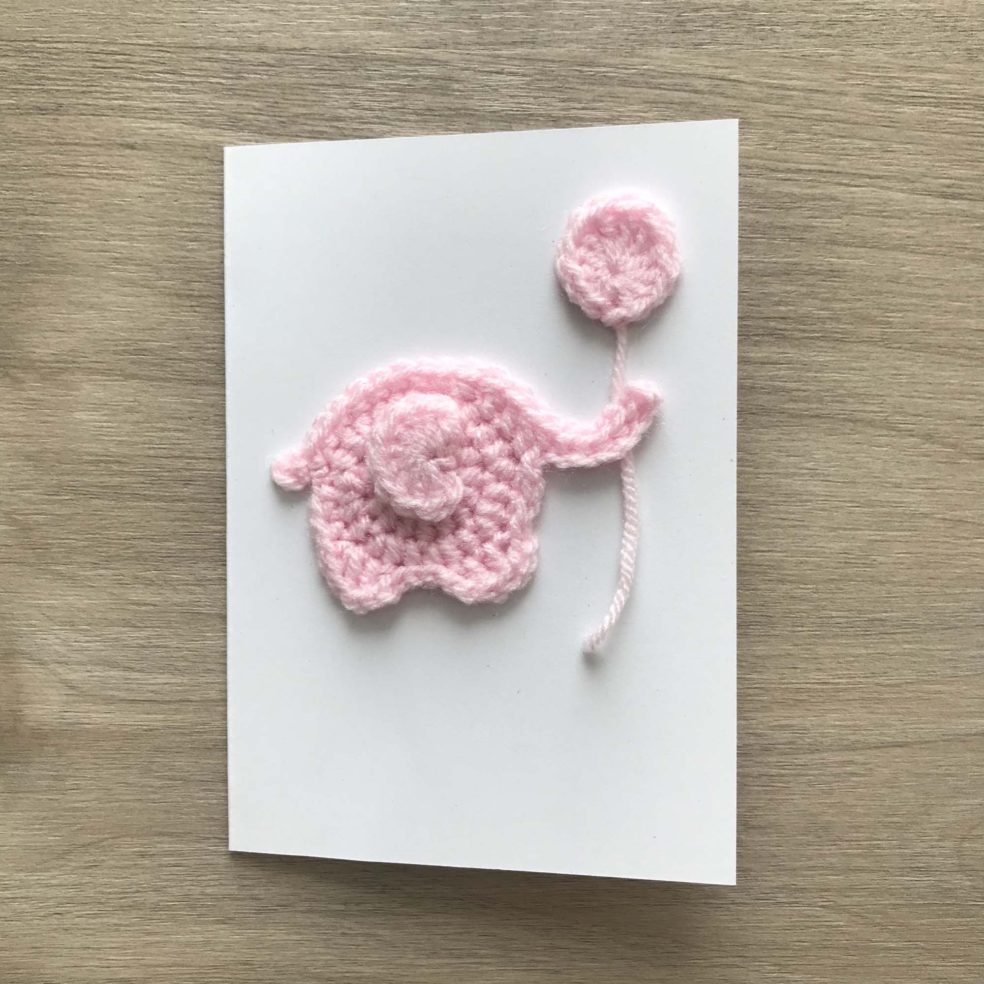 Crochet 'It's a Girl' Baby Pink Elephant 100% Recycled Greetings Card