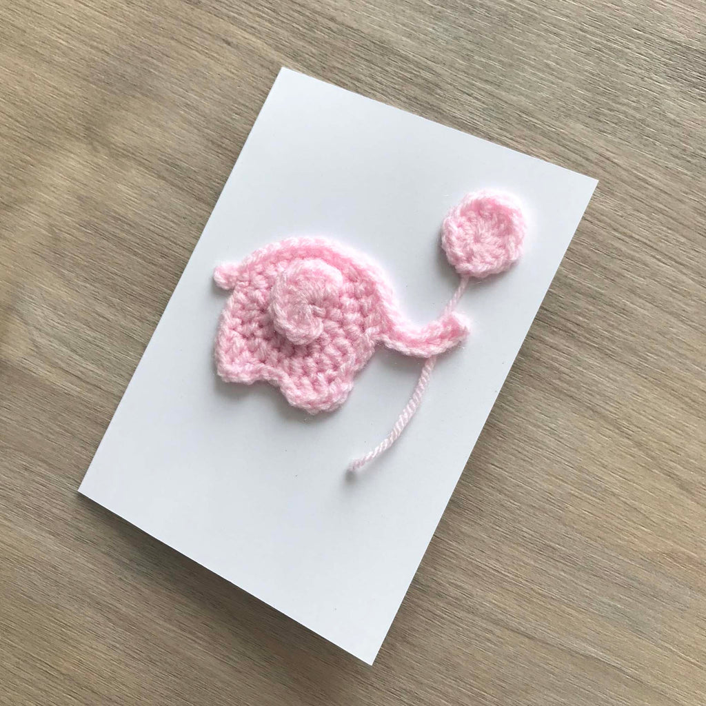 Crochet 'It's a Girl' Baby Pink Elephant 100% Recycled Greetings Card