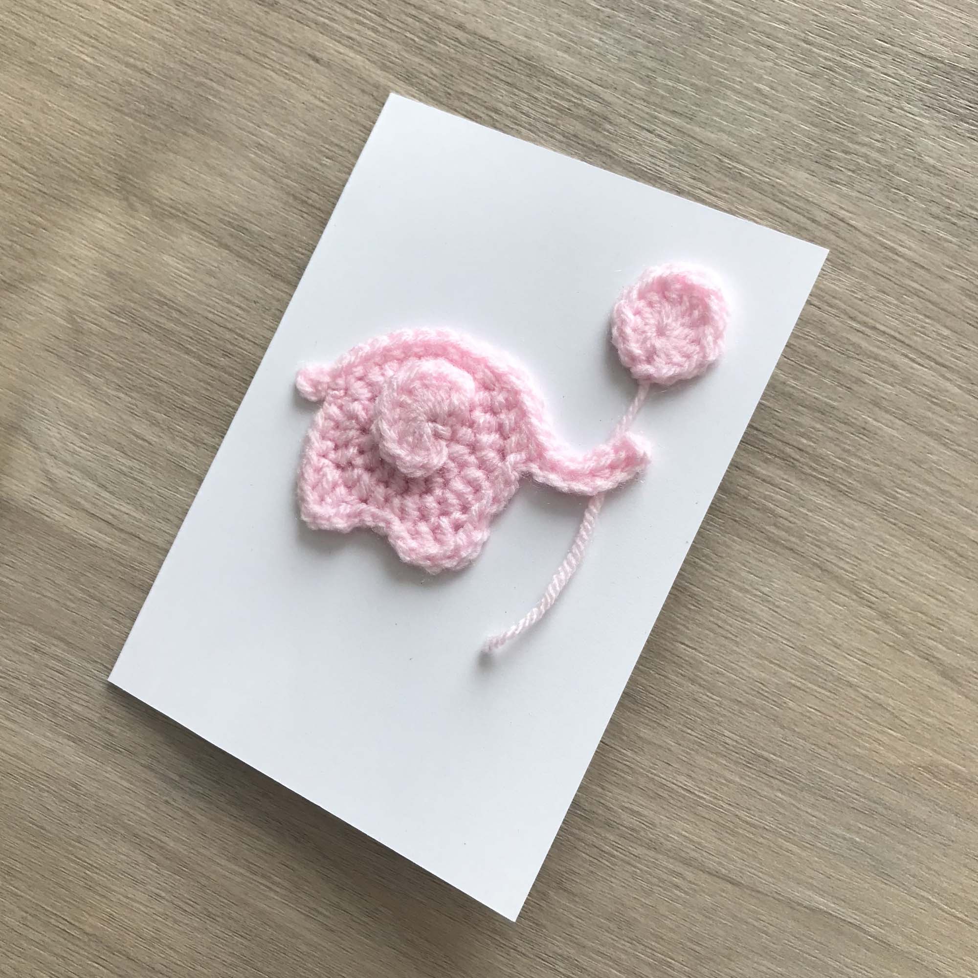 Crochet 'It's a Girl' Baby Pink Elephant 100% Recycled Greetings Card