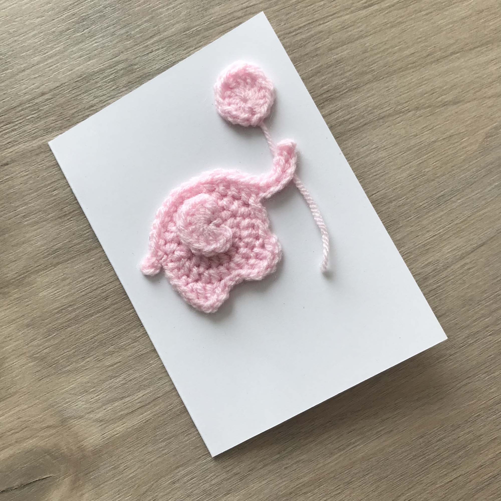 Crochet 'It's a Girl' Baby Pink Elephant 100% Recycled Greetings Card