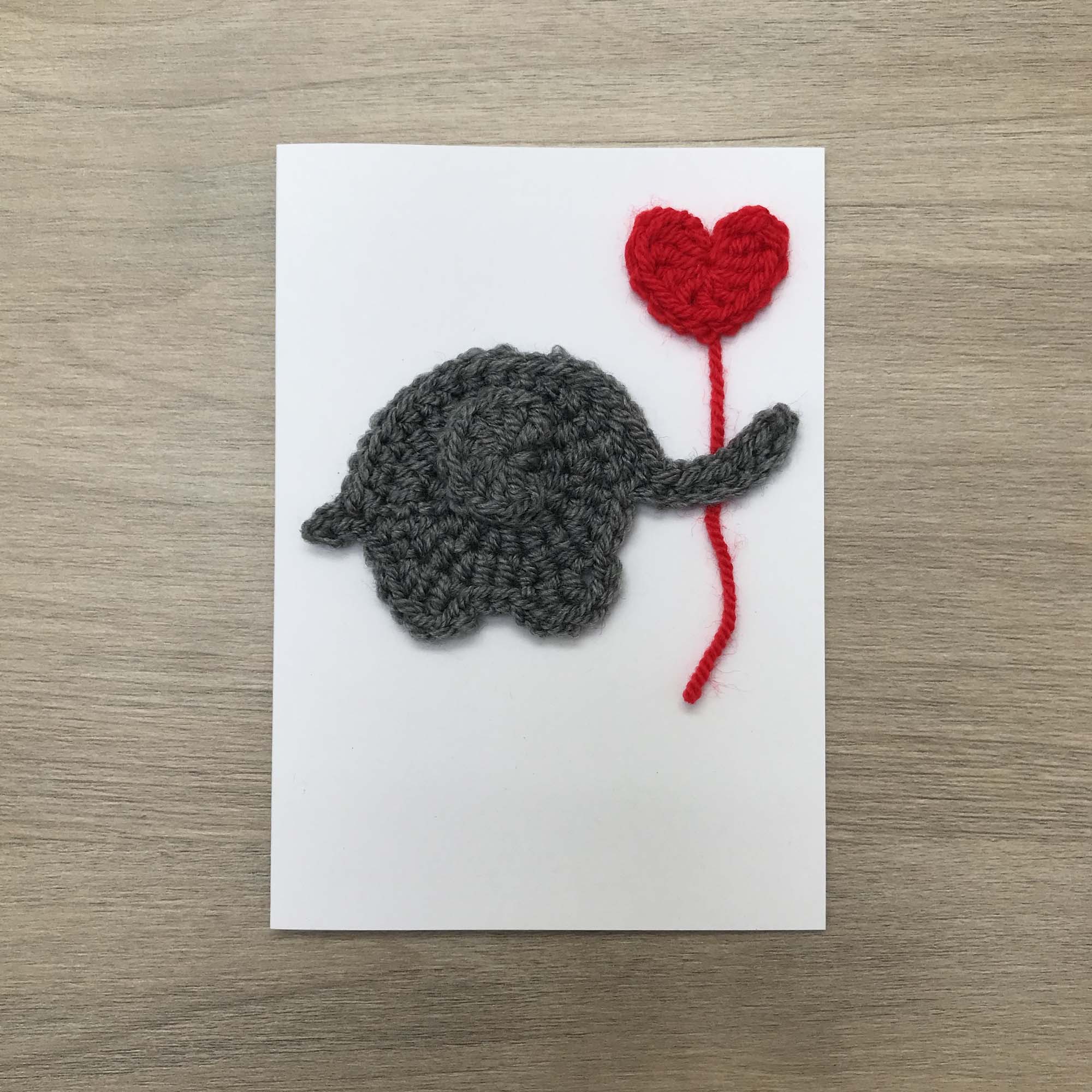 Crochet Elephant with Heart Balloon 100% Recycled Greetings Card
