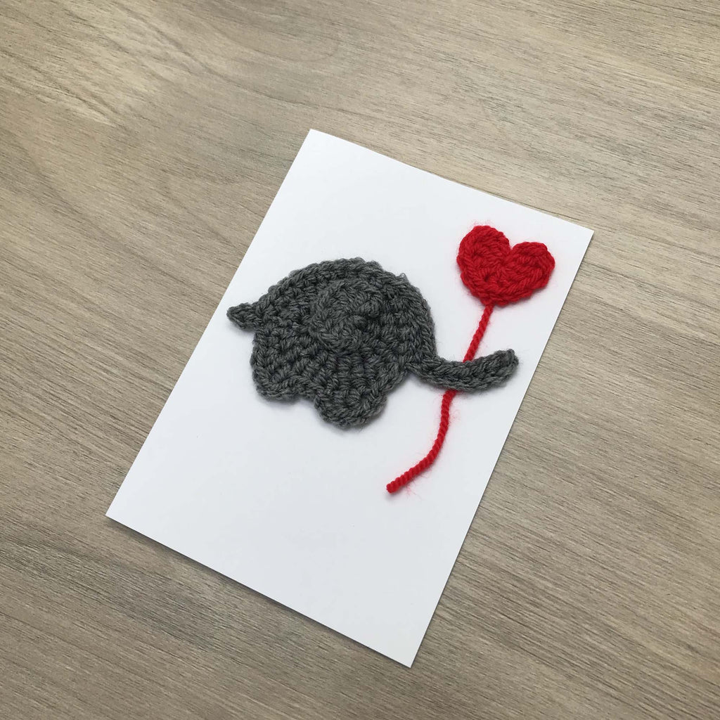 Crochet Elephant with Heart Balloon 100% Recycled Greetings Card