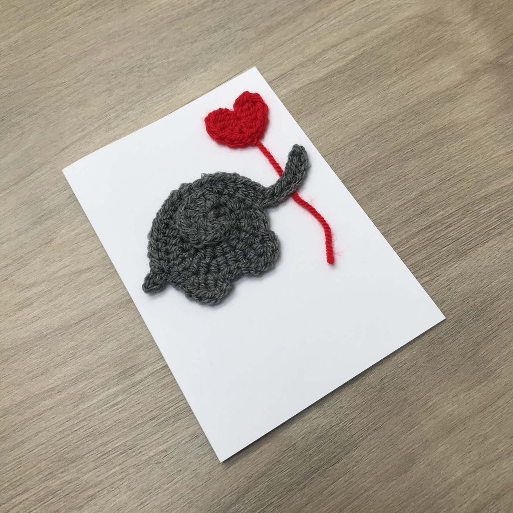 Crochet Elephant with Heart Balloon 100% Recycled Greetings Card