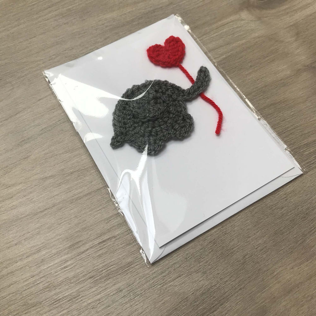 Crochet Elephant with Heart Balloon 100% Recycled Greetings Card