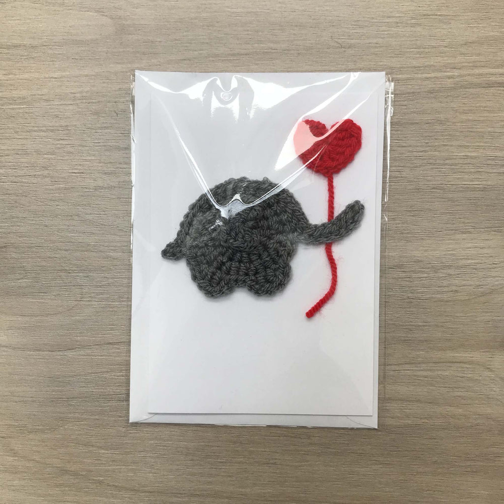 Crochet Elephant with Heart Balloon 100% Recycled Greetings Card