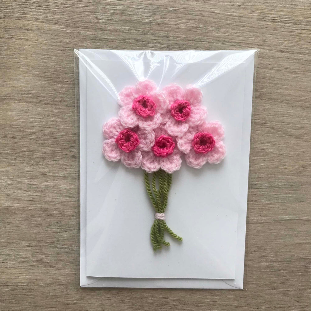 Crochet Pink Bunch of Flowers 100% Recycled Greetings Card