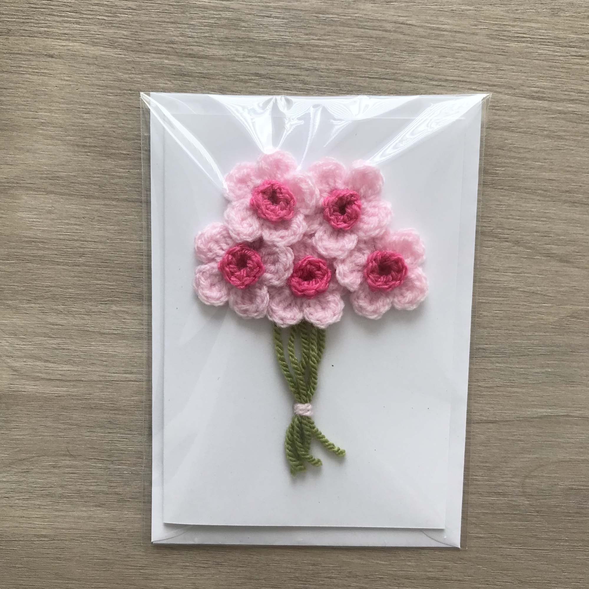 Crochet Pink Bunch of Flowers 100% Recycled Greetings Card