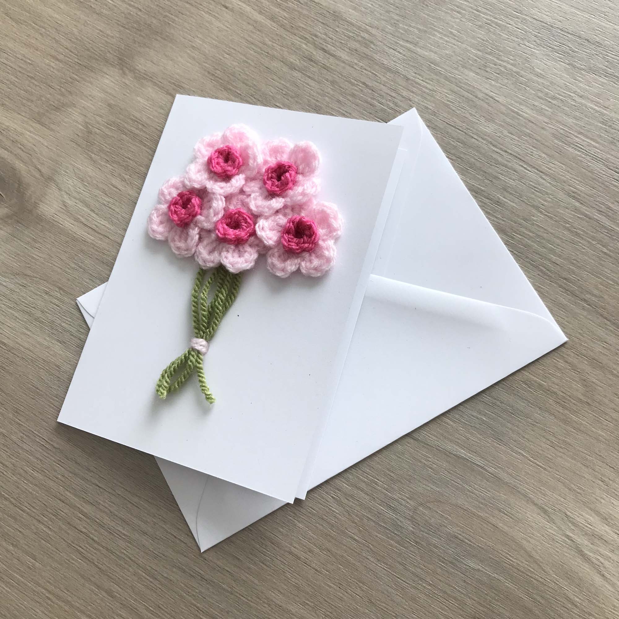 Crochet Pink Bunch of Flowers 100% Recycled Greetings Card