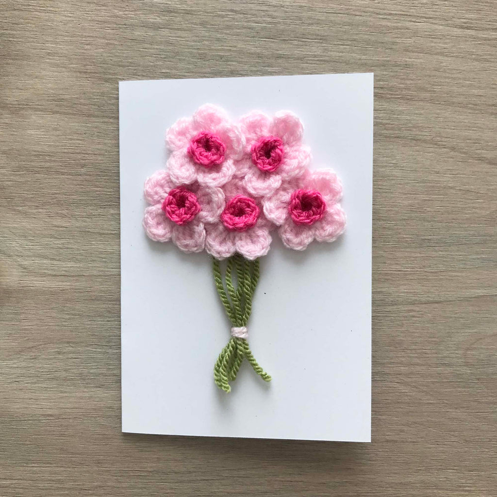 Crochet Pink Bunch of Flowers 100% Recycled Greetings Card