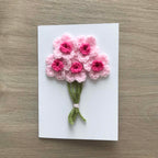 Crochet Pink Bunch of Flowers 100% Recycled Greetings Card