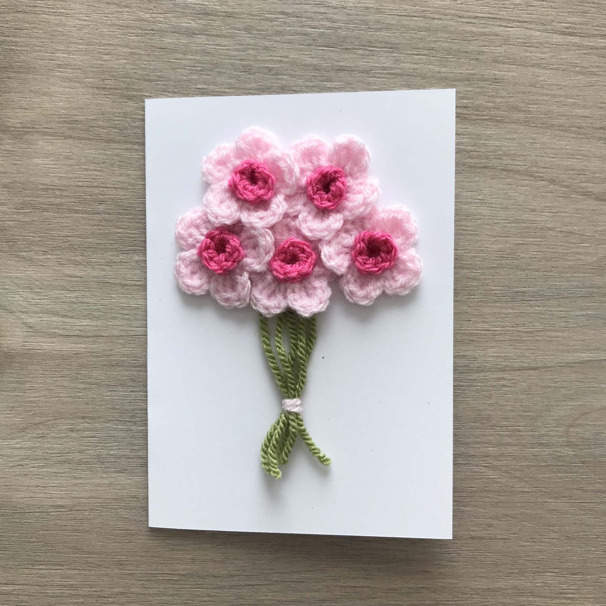 Crochet Pink Bunch of Flowers 100% Recycled Greetings Card