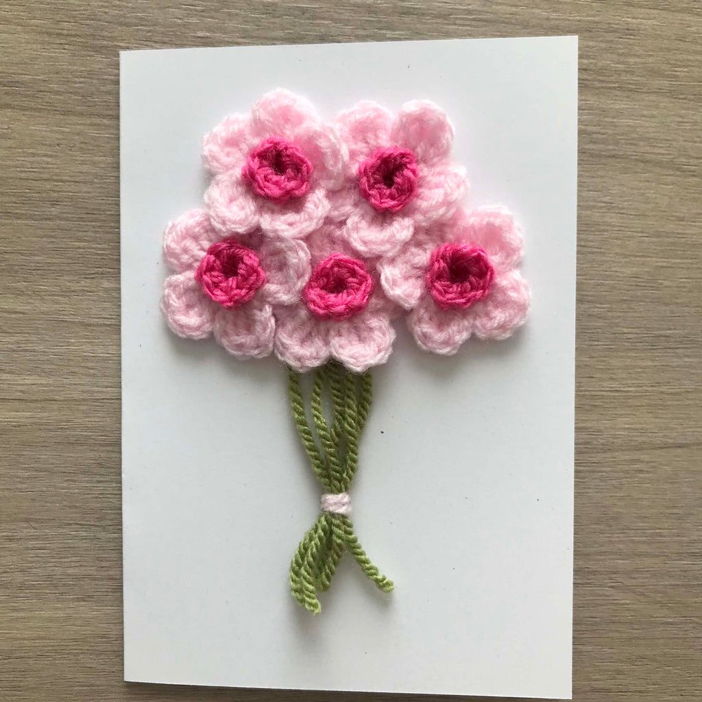Crochet Pink Bunch of Flowers 100% Recycled Greetings Card