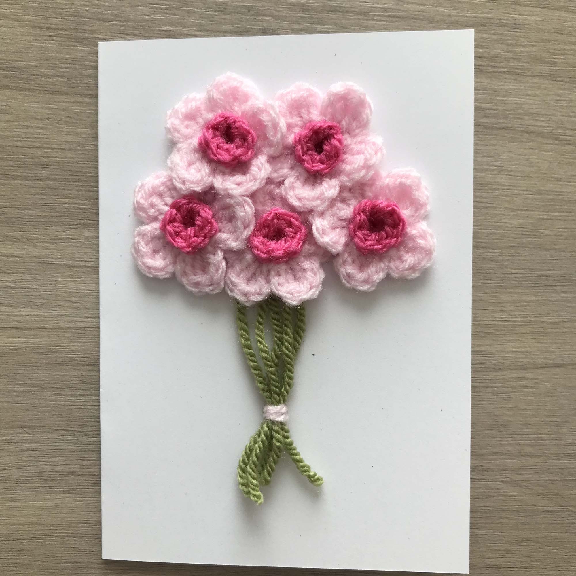 Crochet Pink Bunch of Flowers 100% Recycled Greetings Card