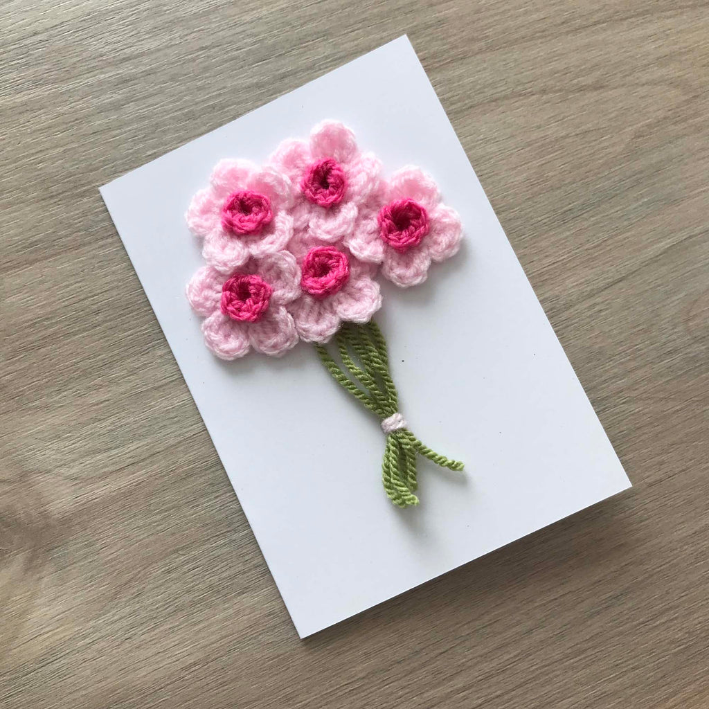 Crochet Pink Bunch of Flowers 100% Recycled Greetings Card