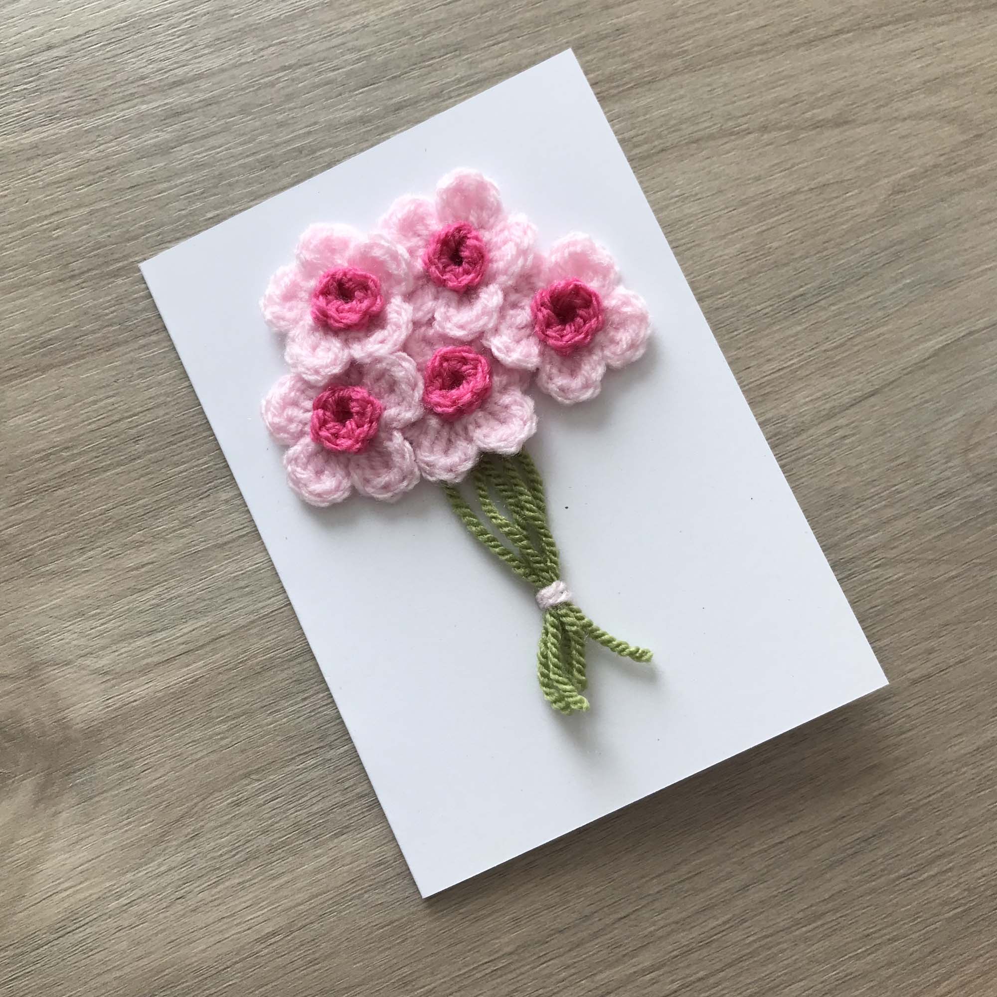 Crochet Pink Bunch of Flowers 100% Recycled Greetings Card