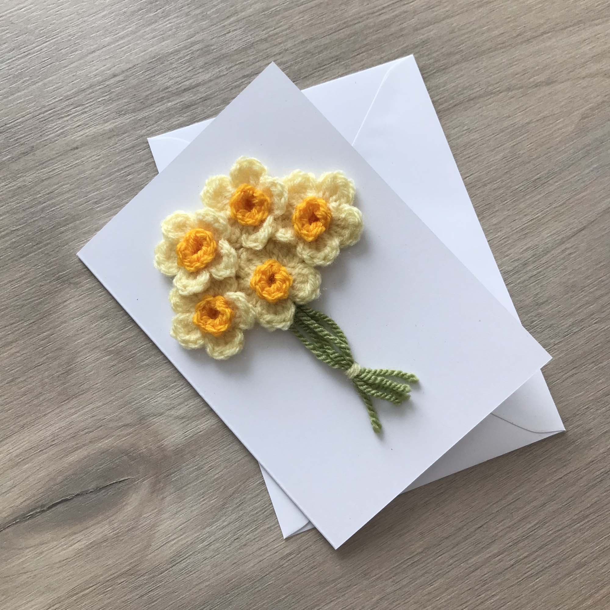 Crochet Yellow Bunch of Flowers 100% Recycled Greetings Card A6