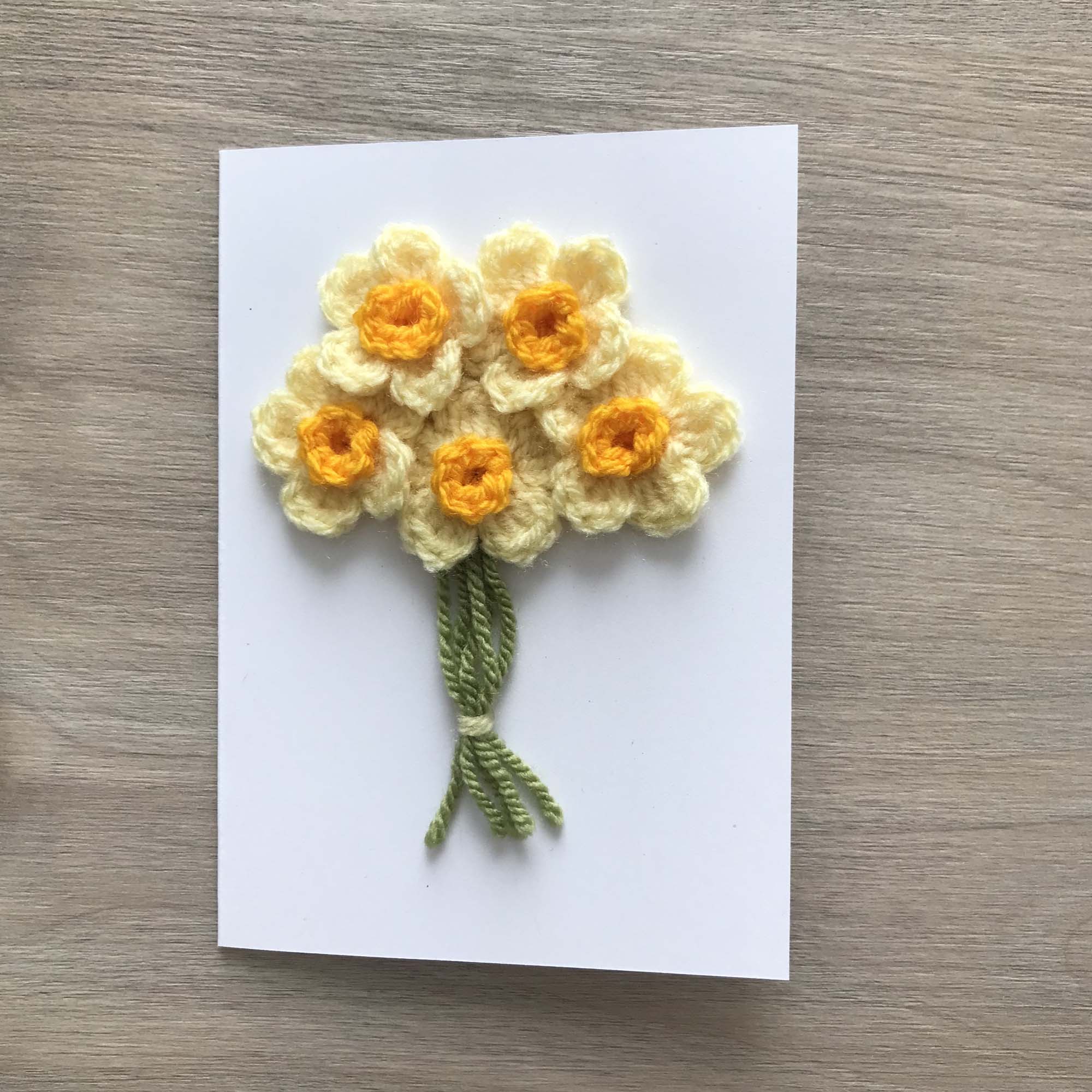 Crochet Yellow Bunch of Flowers 100% Recycled Greetings Card A6