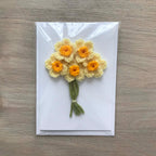 Crochet Yellow Bunch of Flowers 100% Recycled Greetings Card A6