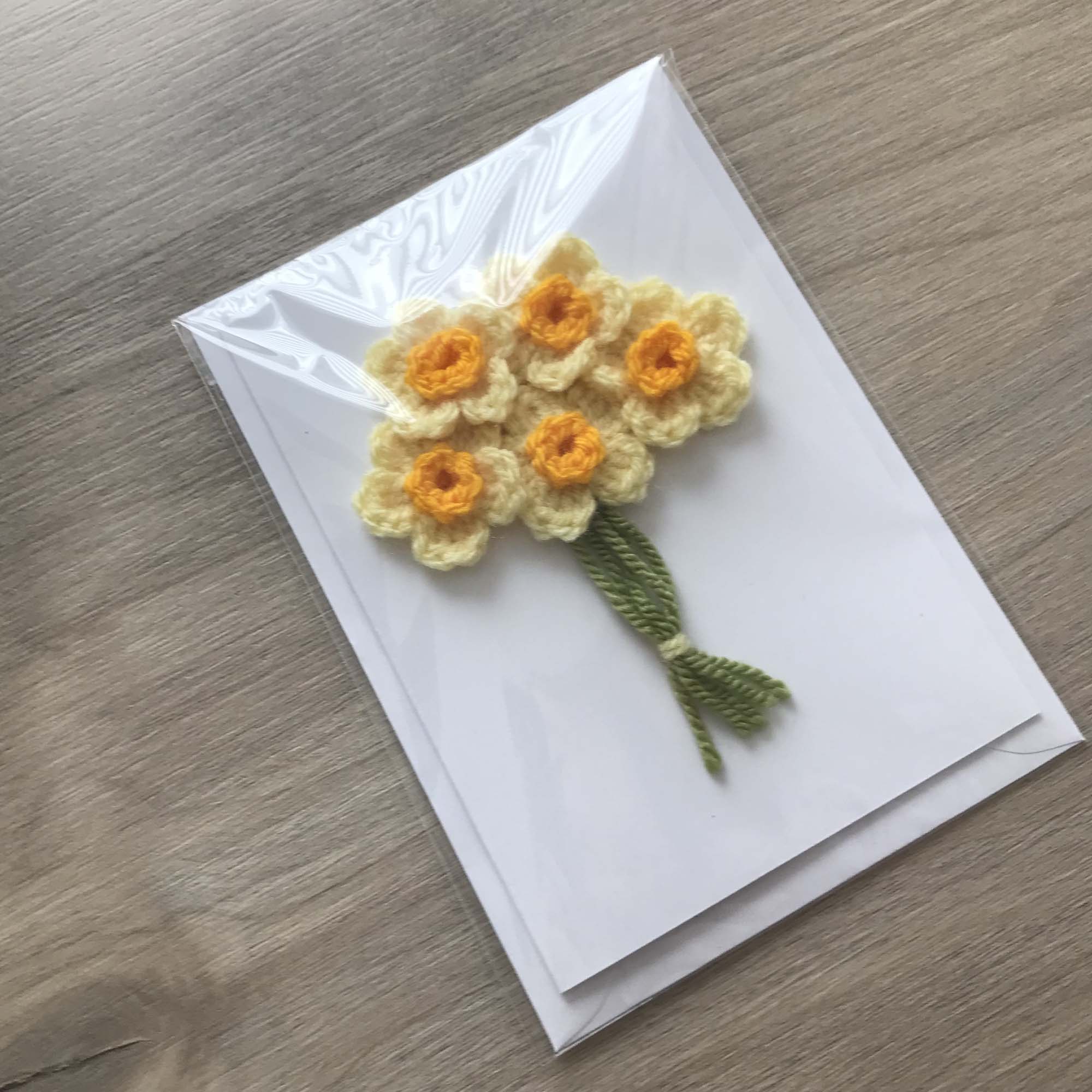 Crochet Yellow Bunch of Flowers 100% Recycled Greetings Card A6
