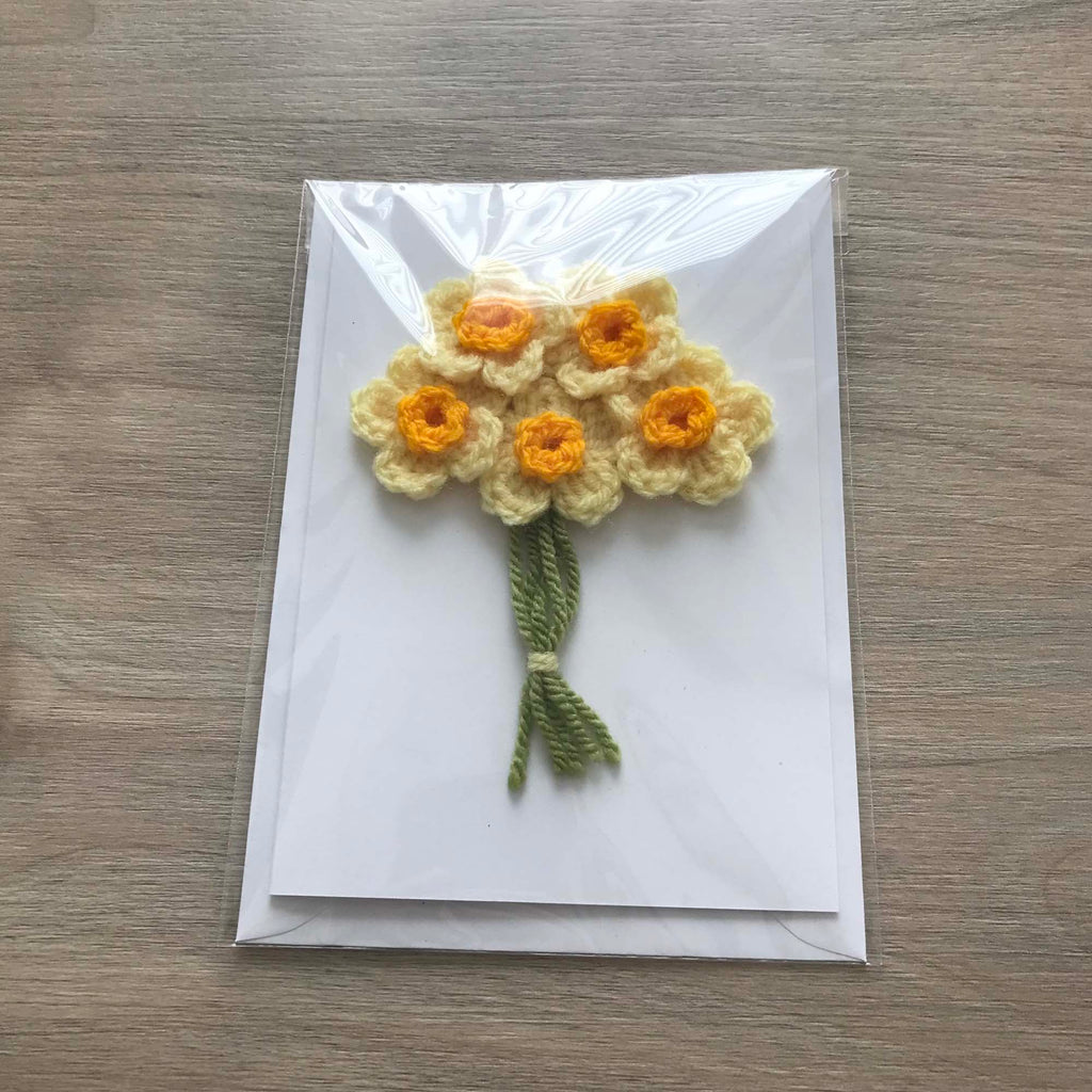 Crochet Yellow Bunch of Flowers 100% Recycled Greetings Card A6