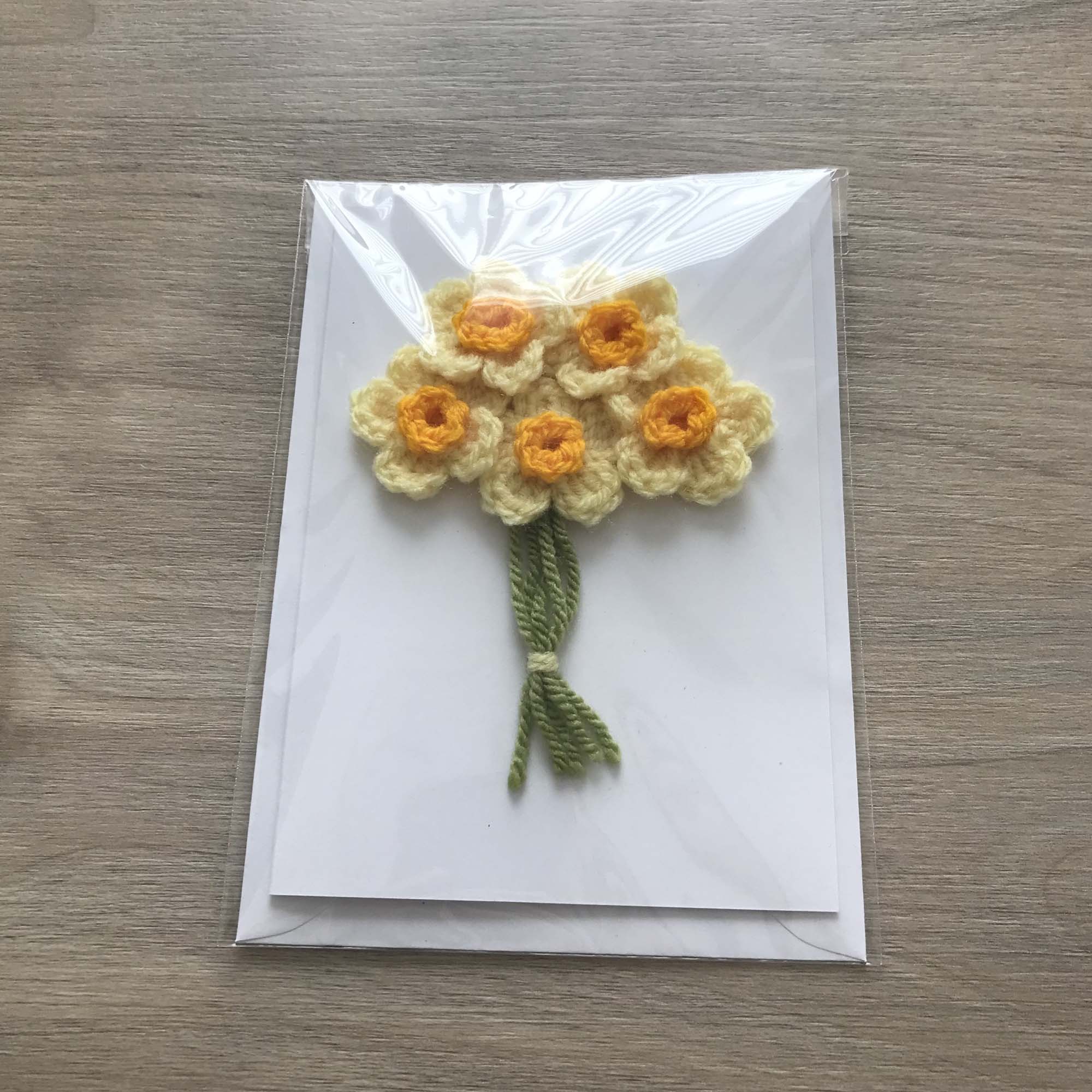 Crochet Yellow Bunch of Flowers 100% Recycled Greetings Card A6