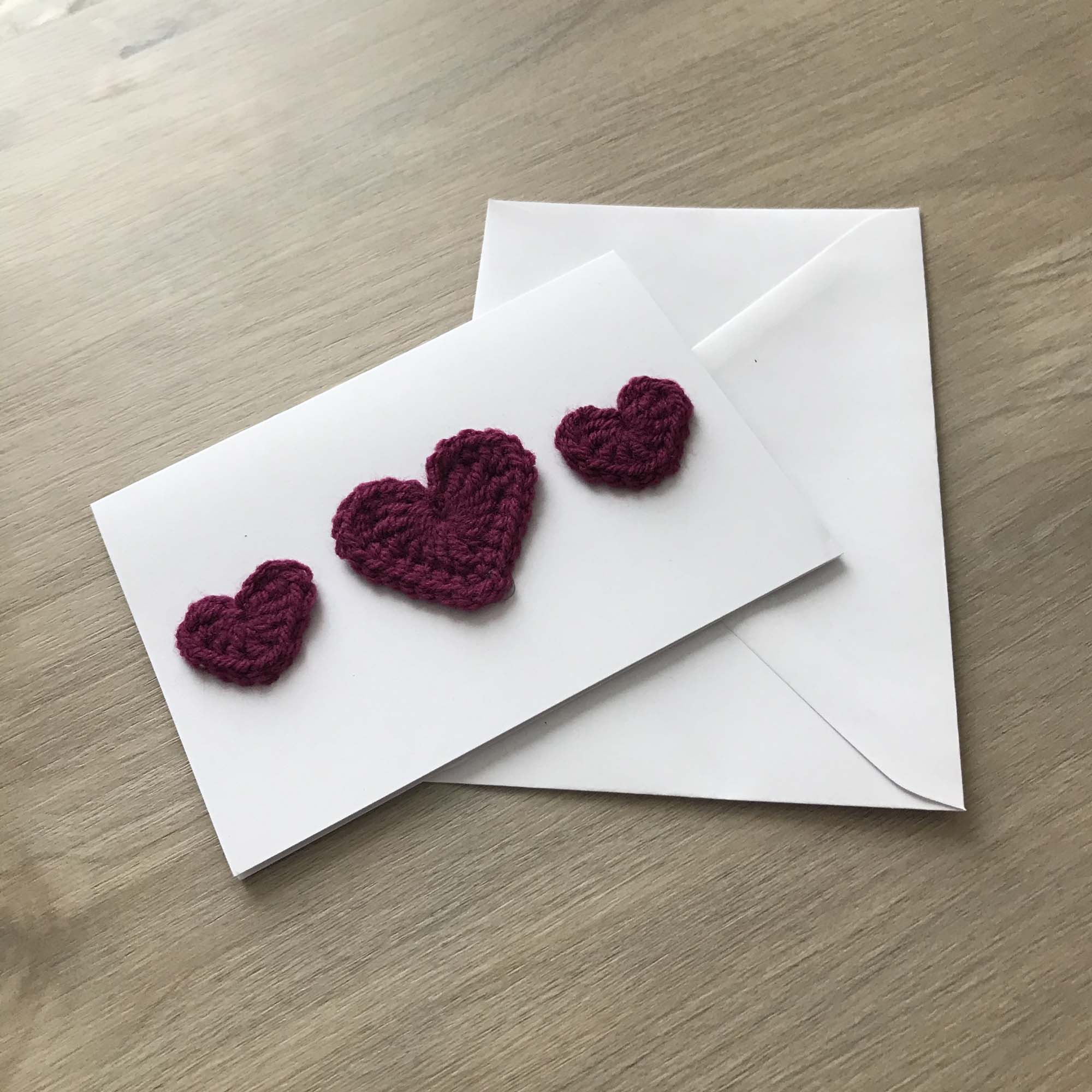 Crochet Deep Purple Trio of Hearts 100% Recycled Greetings Card