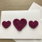 Crochet Deep Purple Trio of Hearts 100% Recycled Greetings Card
