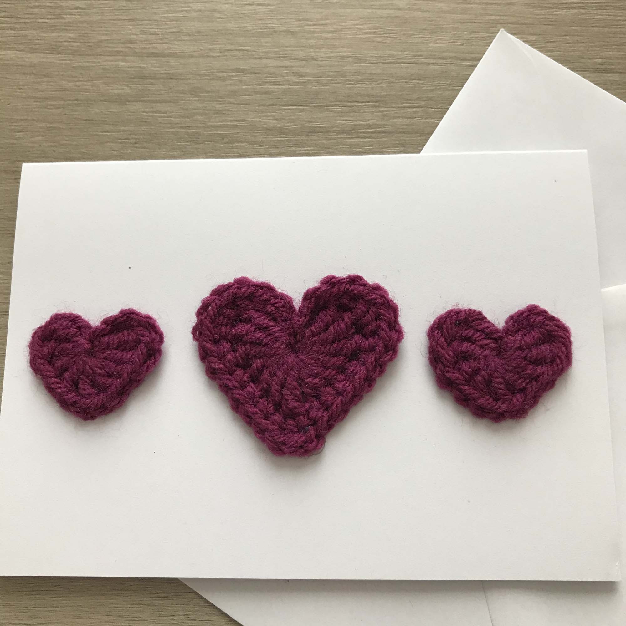 Crochet Deep Purple Trio of Hearts 100% Recycled Greetings Card