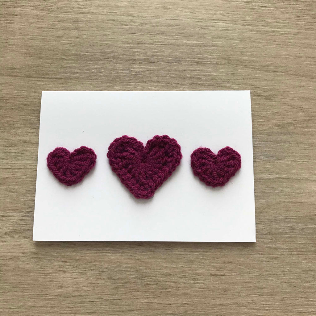 Crochet Deep Purple Trio of Hearts 100% Recycled Greetings Card