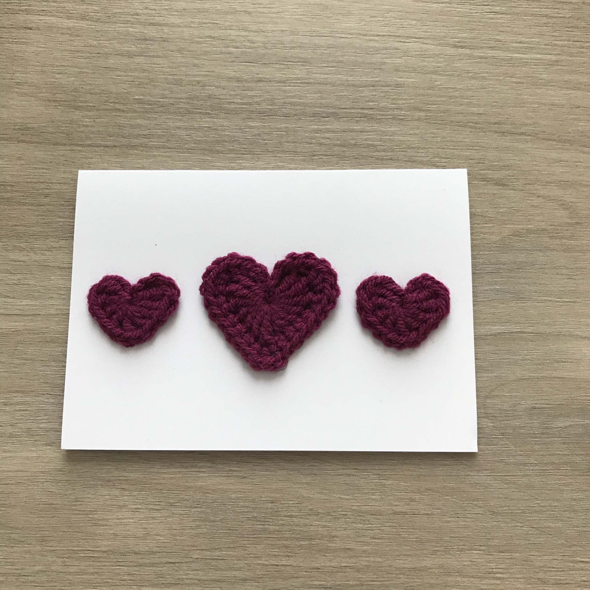 Crochet Deep Purple Trio of Hearts 100% Recycled Greetings Card
