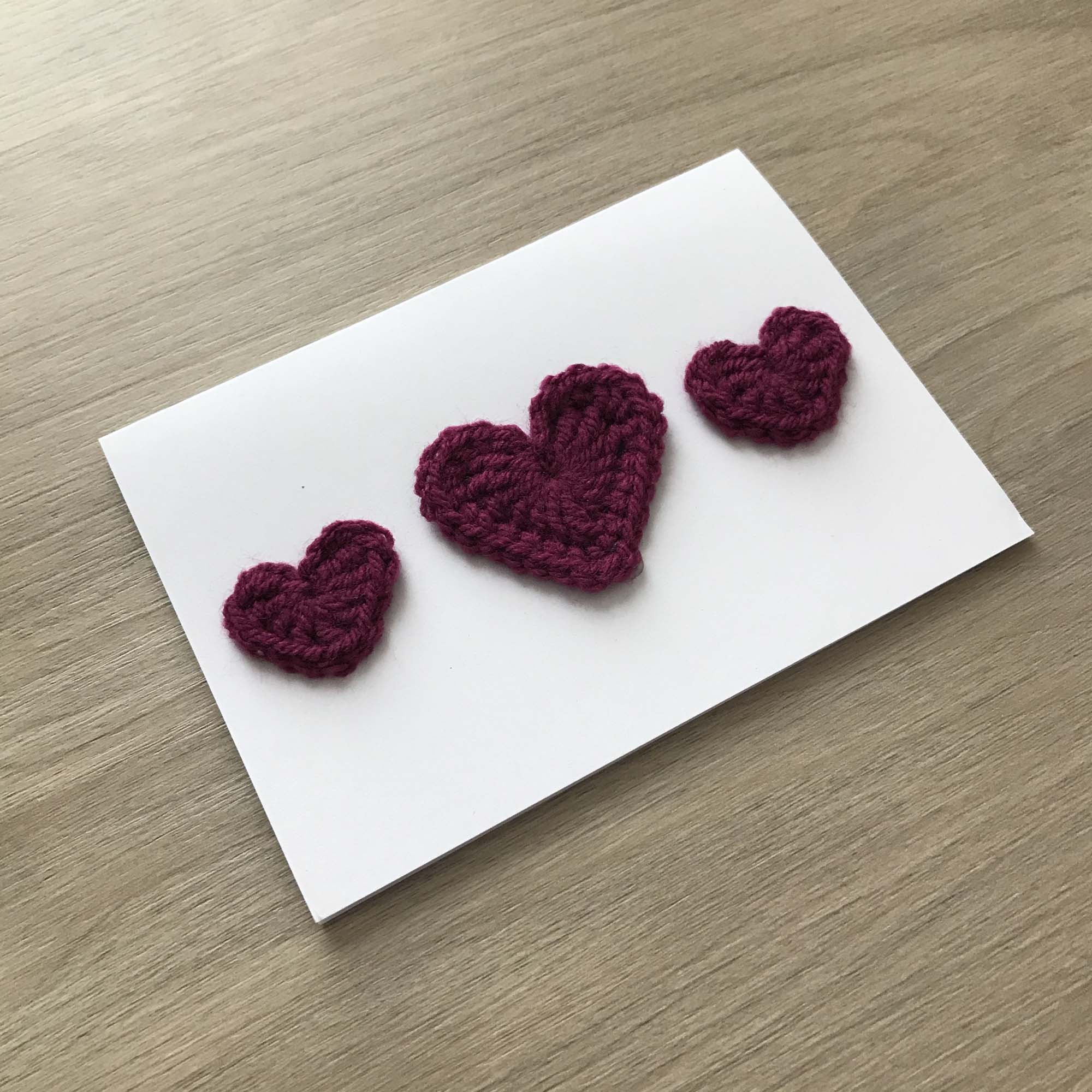 Crochet Deep Purple Trio of Hearts 100% Recycled Greetings Card