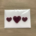 Crochet Deep Purple Trio of Hearts 100% Recycled Greetings Card
