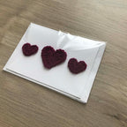 Crochet Deep Purple Trio of Hearts 100% Recycled Greetings Card