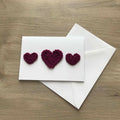 Crochet Deep Purple Trio of Hearts 100% Recycled Greetings Card