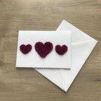 Crochet Deep Purple Trio of Hearts 100% Recycled Greetings Card