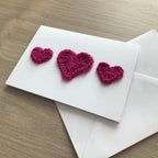 Crochet Fuchsia Trio of Hearts 100% Recycled Greetings Card