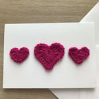 Crochet Fuchsia Trio of Hearts 100% Recycled Greetings Card