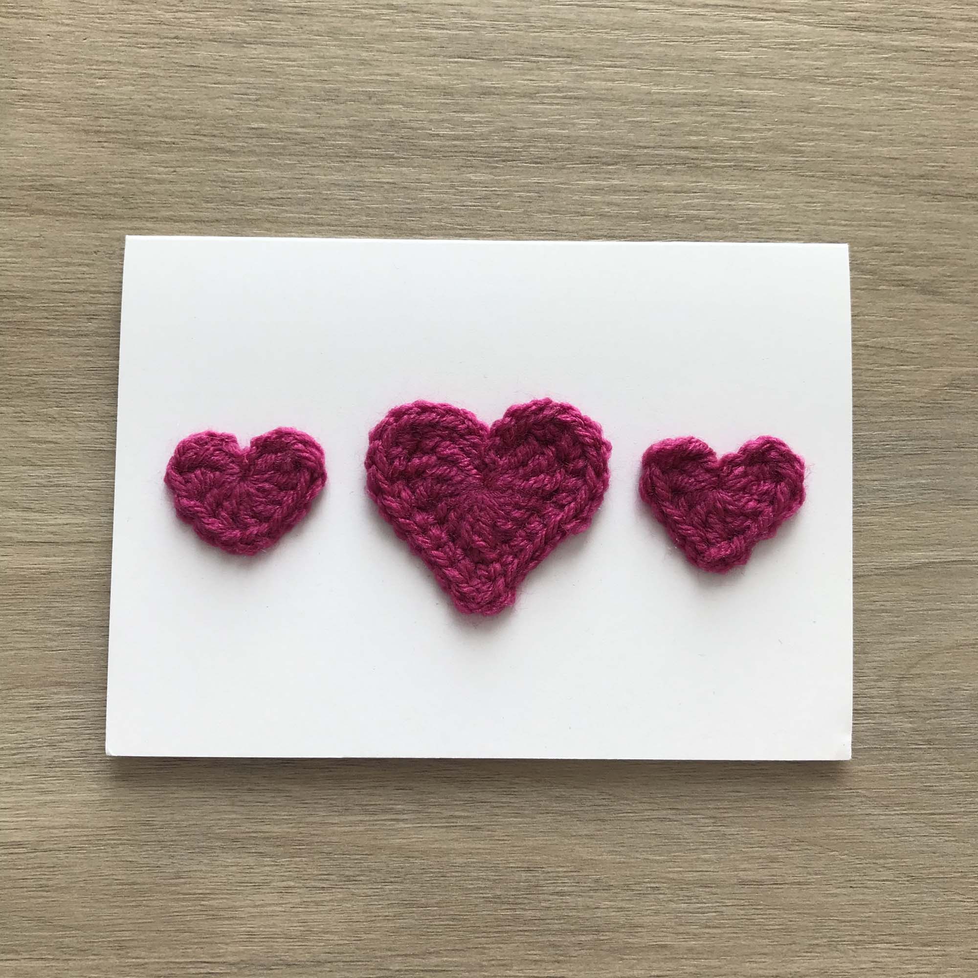 Crochet Fuchsia Trio of Hearts 100% Recycled Greetings Card