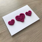Crochet Fuchsia Trio of Hearts 100% Recycled Greetings Card