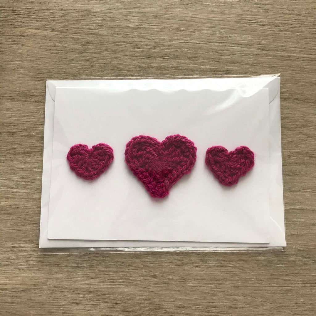 Crochet Fuchsia Trio of Hearts 100% Recycled Greetings Card