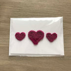 Crochet Fuchsia Trio of Hearts 100% Recycled Greetings Card
