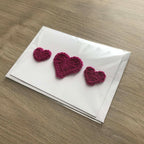 Crochet Fuchsia Trio of Hearts 100% Recycled Greetings Card