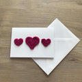 Crochet Fuchsia Trio of Hearts 100% Recycled Greetings Card