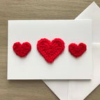 Crochet Red Trio of Hearts 100% Recycled Greetings Card