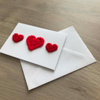 Crochet Red Trio of Hearts 100% Recycled Greetings Card