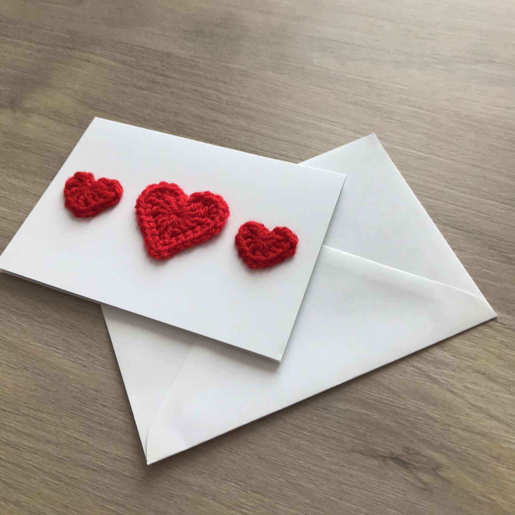 Crochet Red Trio of Hearts 100% Recycled Greetings Card