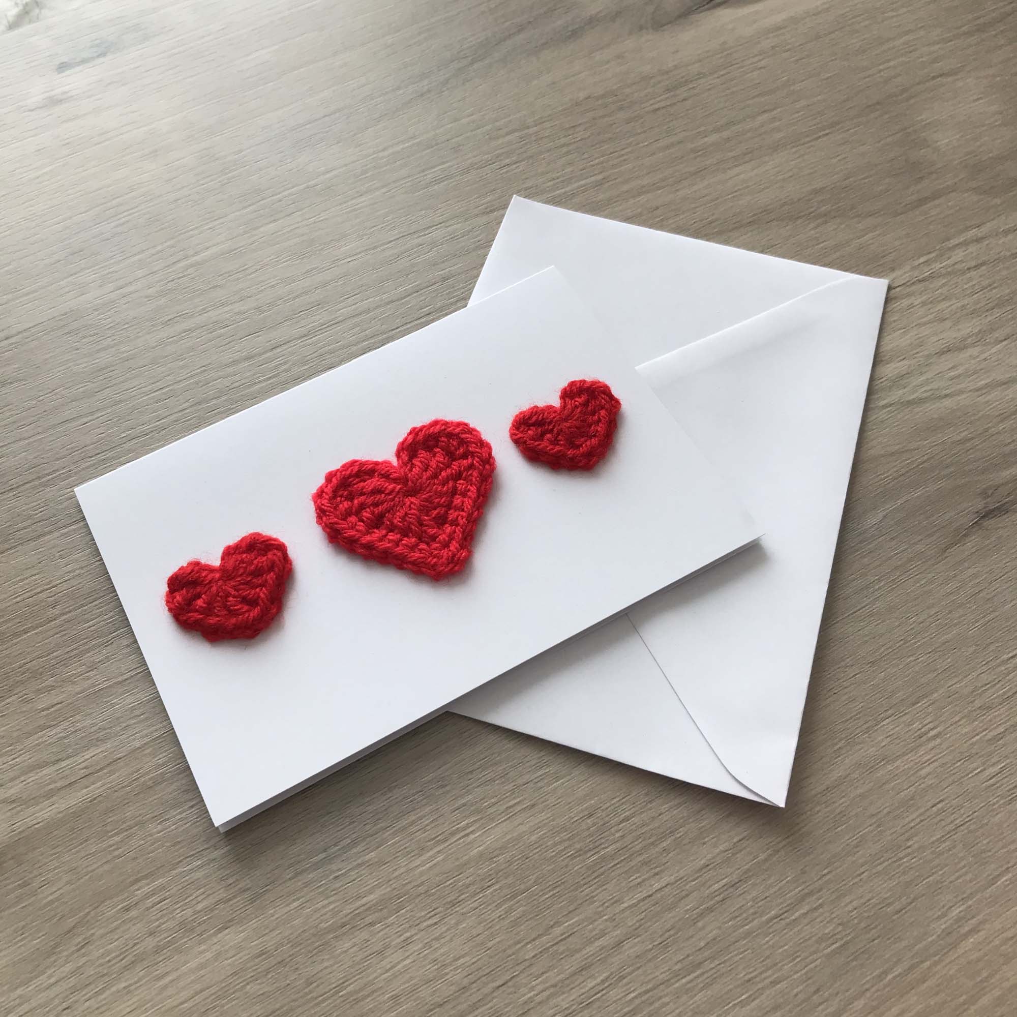 Crochet Red Trio of Hearts 100% Recycled Greetings Card