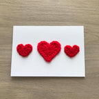 Crochet Red Trio of Hearts 100% Recycled Greetings Card