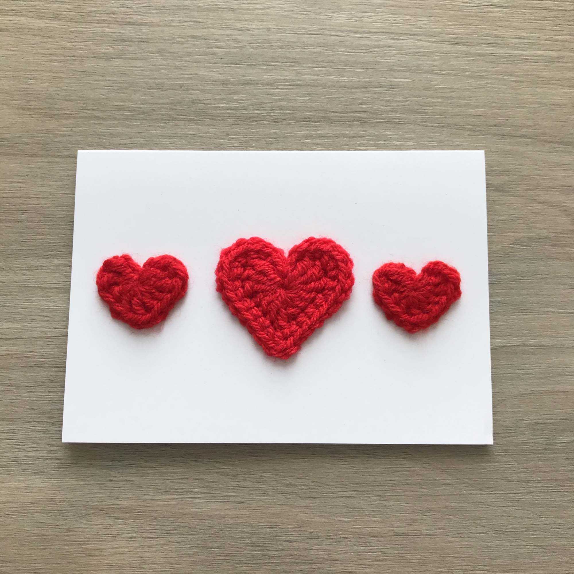 Crochet Red Trio of Hearts 100% Recycled Greetings Card